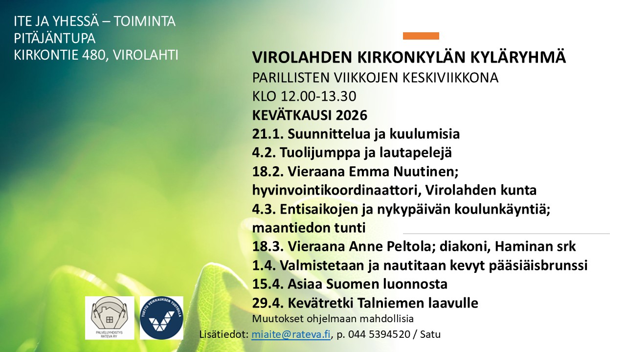 Jokaiselle kyläryhmälle on laadittu oma ohjelmansa. Löydät ne mm. facebook - sivuilta