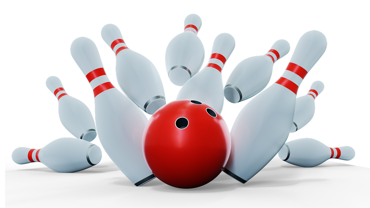 Punainen keilapallo ja keiloja