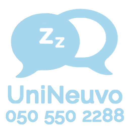 kaksi sinistä puhekuplaa lomittain, jossa toisessa kaksi z-kirjanta toisessa valkoinen kehys, teksti UniNeuvo ja numero 040 550 2288