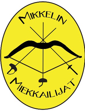 Kuvassa on yhdistyksen logo, jossa nimen lisäksi keltaisella pohjalla Savon jousi, kalpa. floretti sekä säilä..